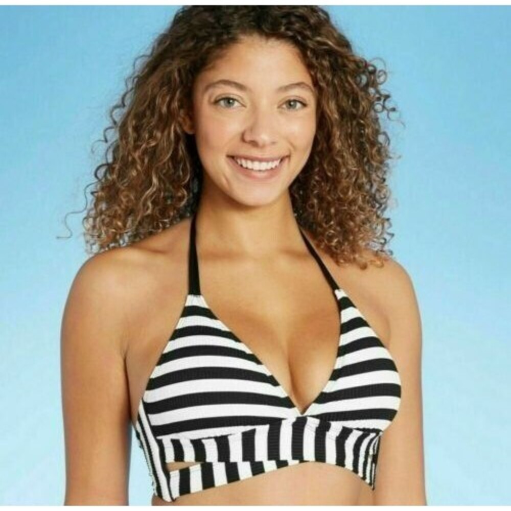 KONA SOL WOMEN S BIKINI TOP Black White Stripe Padded Cruise Vacation Swim NWT